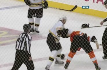 Chris Kelly fights, bloodies Brayden Schenn after hit on Kampfer w/SlowMo 1/22/12