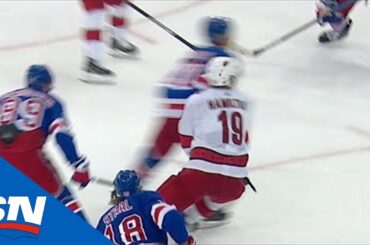 Chris Kreider Blindsides Dougie Hamilton With Head Shot Body Check