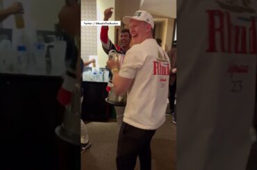 PGA champion Brooks Koepka 🤝🏆🍺 Brady Tkachuk after Panthers’ Game 3 win | #shorts | NYP Sports