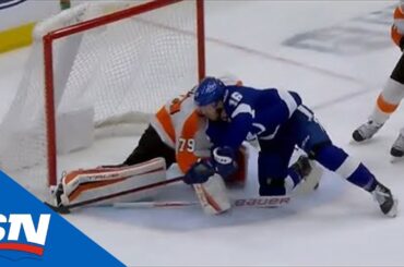 Carter Hart Stretches Out To Rob Taylor Raddysh With Toe Save