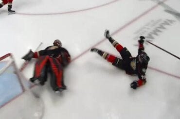 Josh Mahura collided with his own goalie, Anthony Stolarz