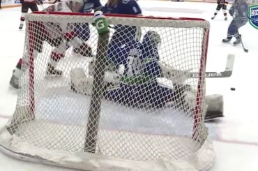 Thatcher Demko does the splits in Belleville