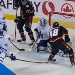 Milan Lucic Trips Up T.J. Brodie To Force Turnover & Leads To Andrew Mangiapane Goal