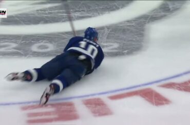 Jake McCabe clean check on Corey Perry