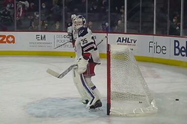 Hartford Wolf Pack goalie Adam Huska warms up 3/18/22