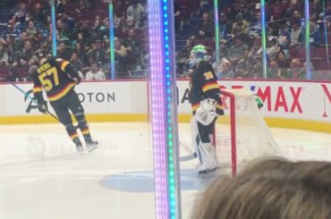 Spencer Martin warming up during the Kraken @ Canucks hockey game