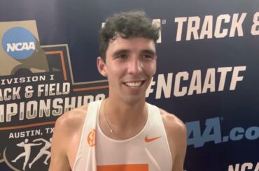Defending champ Dylan Jacobs reacts after finishing 14th in 2023 NCAA men's 10,000.