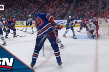 Oilers' Draisaitl Fixes Displaced Net Before Firing Second Goal Over Rittch's Shoulder