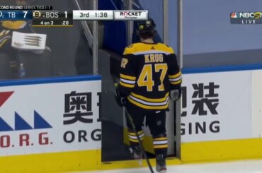 Torey Krug Shoots Puck At Linesman