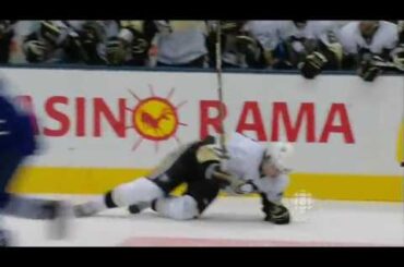 Luke Schenn nails Evgeni Malkin playing for Leafs (2009)