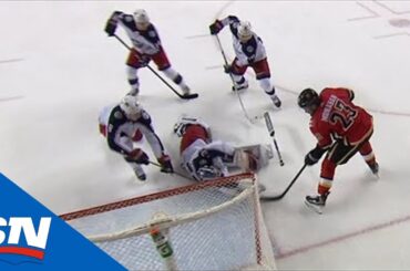 Joonas Korpisalo Makes Incredible Save In Overtime But Flames Score Seconds Later