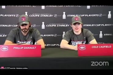 Watch now: Cole Caufield shares a laugh with Montreal teammate Phillip Danault after a semifinal