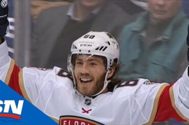 Mike Hoffman Takes Carom Off Boards, Banks Goal In Off Michael Hutchinson