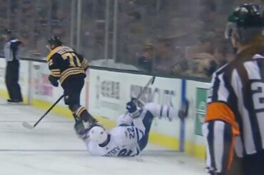 Bruins' Vatrano lays thunderous hit on Maple Leafs' Zaitsev