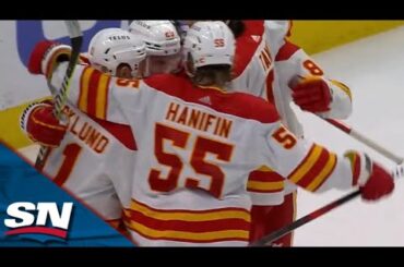 Flames' Blake Coleman Tips Home Noah Hanifin's Point Shot To Open Scoring vs. Red Wings