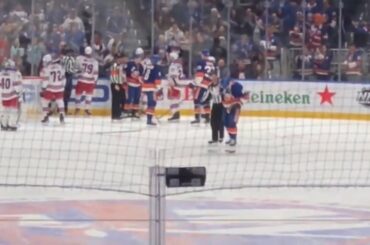 Oliver Wahlstrom vs. Jacob Trouba Mini Fight April 21 2022 Rangers at Islanders UBS Arena