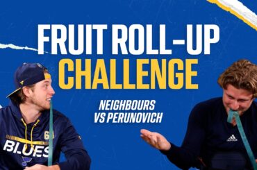 Neighbours and Perunovich compete in the Fruit Roll-Up Challenge