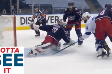 Joonas Korpisalo Makes Two Ridiculous Stretched-Out Pad Saves in a Row