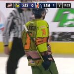 Tanner Molendyk stops Logan Stankoven but LS steals puck and sets up Olen Zellweger for the goal