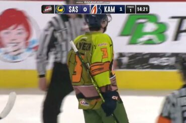 Tanner Molendyk stops Logan Stankoven but LS steals puck and sets up Olen Zellweger for the goal