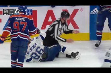 Evander Kane kicks Nikita Kucherov with a skate after he got hit (19 jan 2023)