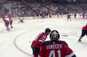 NJ Devils Warmups ON THE GLASS Akira Schmid Jack Hughes Game 5 vs. NY Rangers