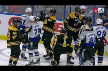 Mikhail Sergachev attacks Taylor Hall after he interferes with Vasilevskiy (26 jan 2023)