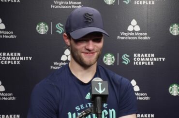 Seattle Kraken Prospect Shane Wright Talks to Media During 2023 Development Camp