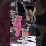 Ring girl gets tackled by her dwarf girlfriend in a teddy bear costume at RNR #boxing