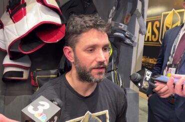 Vegas Golden Knights defenseman Alec Martinez talks after taking a 2-0 lead in the Stanley Cup Final