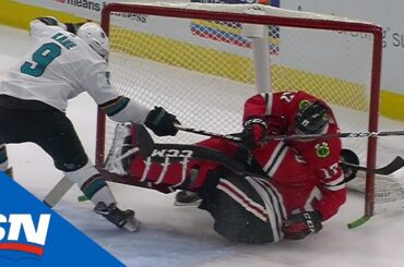 Corey Crawford Leaves Game After Dylan Strome Bulldozes Him Into The Net