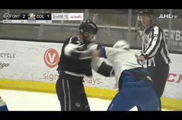 AHL Playoffs fight:  Brett Sutter vs Kyle Burroughs - Ontario Reign vs Colorado Eagles  05-18-2021