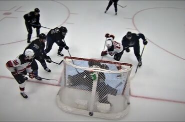 Nico Hischier Cleans Up The Garbage In The Blue Paint For The GO Ahead Goal