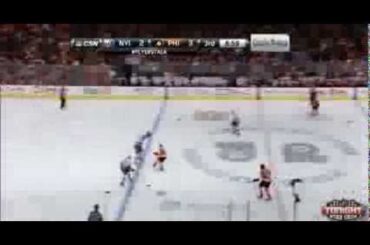 Sean Couturier open ice hit on Kyle Okposo