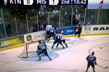 Sabres prospect Brayden McNabb lines up Jordan Mayer at 2011 Memorial Cup