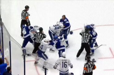 Rielly shoves Point into boards, Stamkos fights Matthews [ENTIRE SEQUENCE] 2022 - 2023 Playoffs