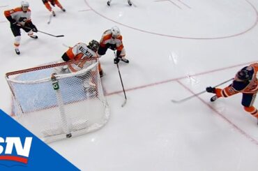 Connor McDavid Banks Puck In Off Anthony Stolarz From Below Goal Line