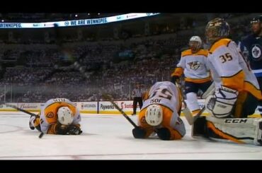 Ellis takes puck up high, Josi takes puck to groin