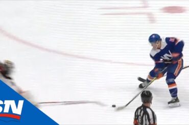 Mathew Barzal Flies Through The Neutral Zone Enroute To Backhand Finish