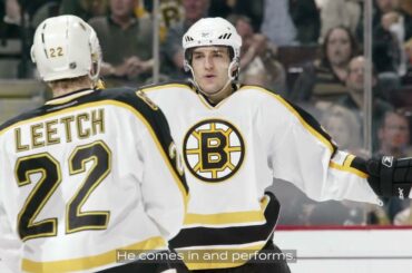 The players on Patrice Bergeron