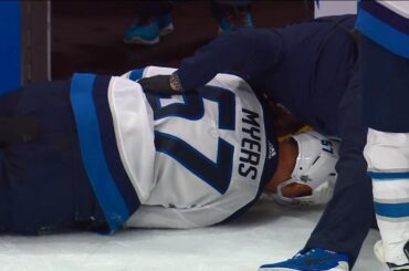 Myers exits the game after awkward collision with Foligno