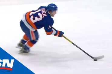 Nick Leddy Finds Mathew Barzal, Who Breaks In And Snipes It Past Jaroslav Halak