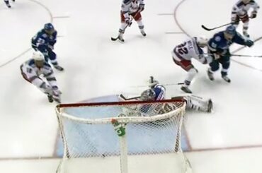 Staal bats fluttering puck off the goal line
