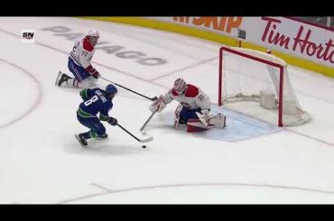 Andrei Kuzmenko assists on Garland's goal vs Canadiens (5 dec 2022)