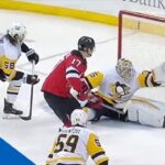 Tristan Jarry Makes Sprawling Glove Save To Rob Yegor Sharangovich