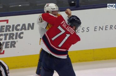 Nick Foligno fights Mark Borowiecki | BLUE JACKETS VS. PREDATORS