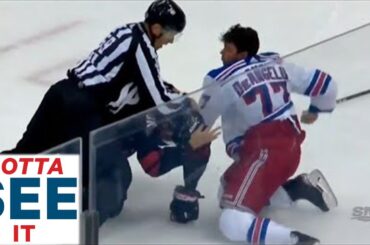 GOTTA SEE IT: Rangers' DeAngelo Scraps Martinook, Then Jaws With Hurricanes Bench