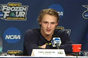 Michigan Forward Carl Hagelin discusses final blocked shot and empty netter vs. North Dakota