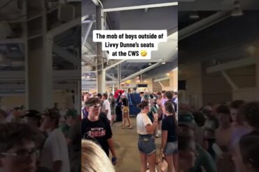 Livvy Dunne had mobs of boys waiting at the CWS in Omaha 😂 #mcws #livvydunne #oliviadunne #omaha