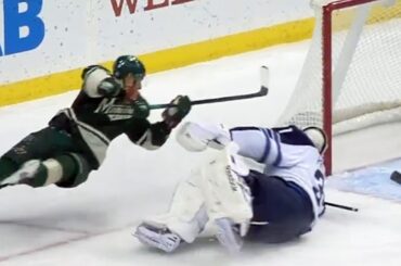 Niederreiter nets backhand as he is falling